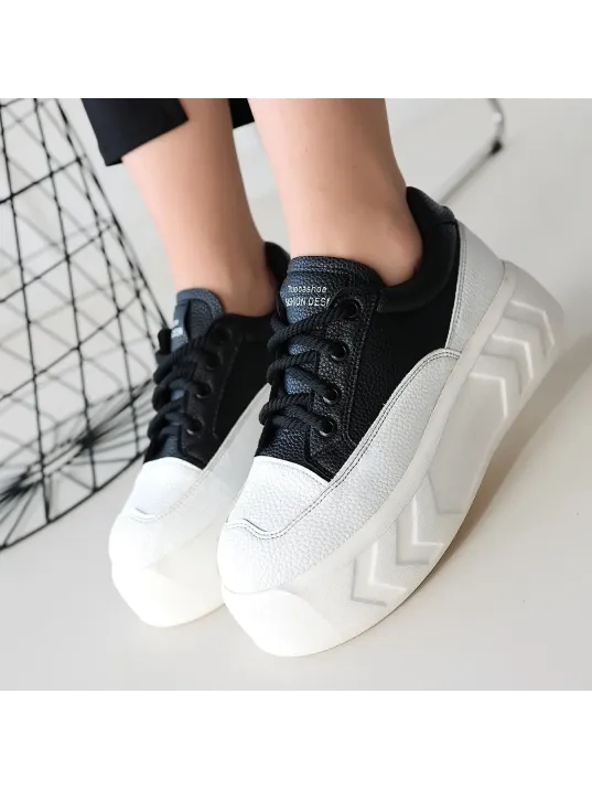 Emwa Siyah Cilt Bağcıklı Spor Ayakkabı