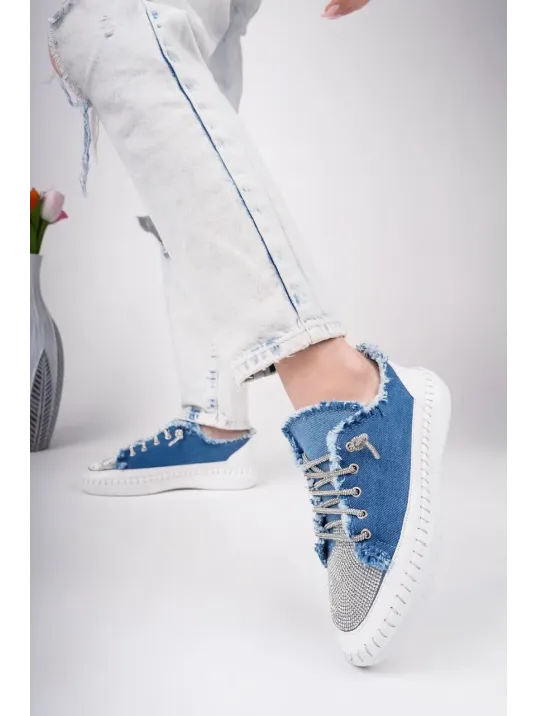 Enber Mavi Kot Bağcıklı Spor Ayakkabı Enber Mavi Kot Bağcıklı Spor Ayakkabı