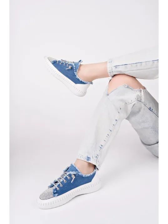 Enber Mavi Kot Bağcıklı Spor Ayakkabı Enber Mavi Kot Bağcıklı Spor Ayakkabı