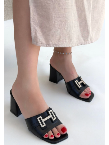 Erew Siyah Cilt Topuklu Terlik Erew Siyah Cilt Topuklu Terlik