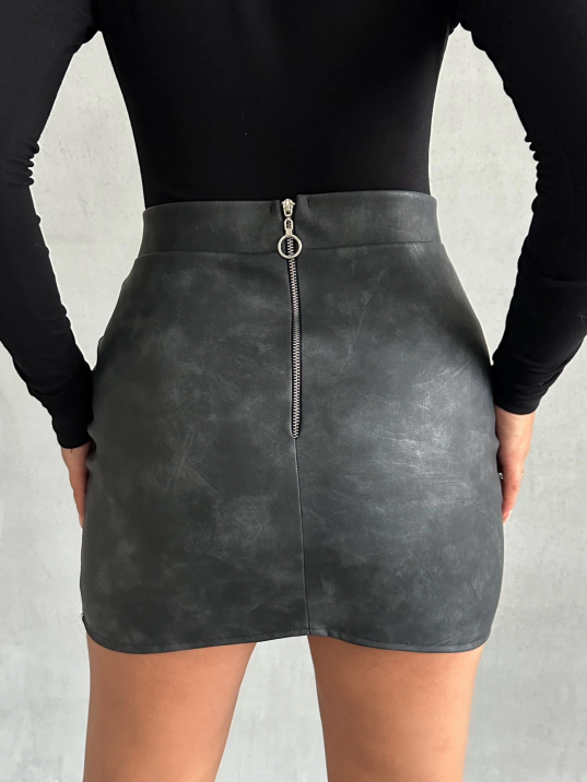 Eskitme deri mini etek Eskitme deri mini etek