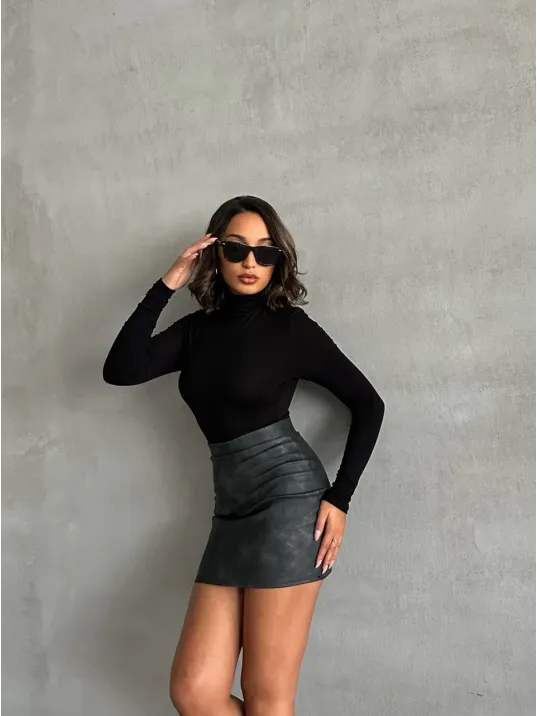 Eskitme Deri Mini Etek