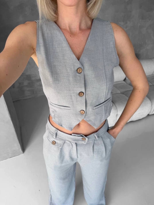 Essential yelek pantolon takım gri s255254