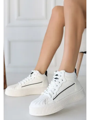 Estim Beyaz Cilt Siyah Detaylı Bağcıklı Spor Ayakkabı