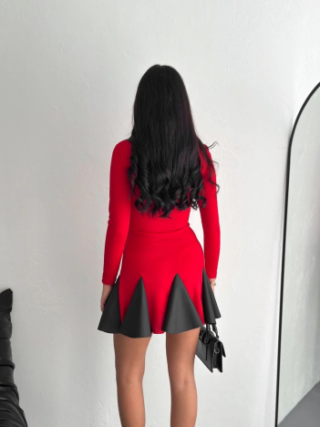 Eteği kloş crep mini elbise s1267 Eteği kloş crep mini elbise s1267