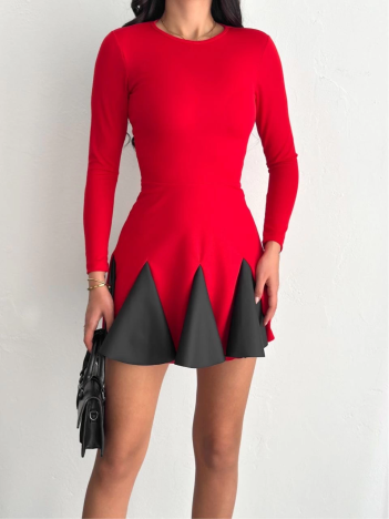 Eteği kloş crep mini elbise s1267