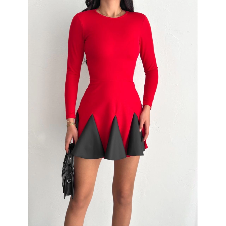 Eteği kloş crep mini elbise s1267 Eteği kloş crep mini elbise s1267