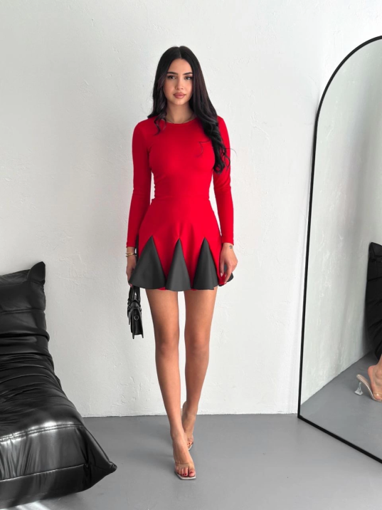 Eteği kloş crep mini elbise s1267 Eteği kloş crep mini elbise s1267