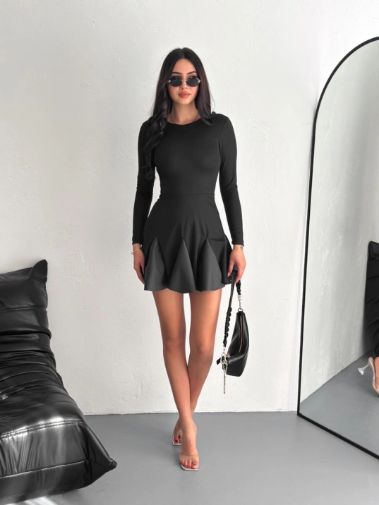 Eteği kloş crep mini elbise s1267 Eteği kloş crep mini elbise s1267