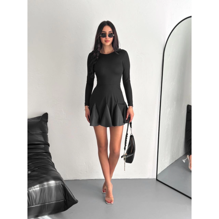 Eteği kloş crep mini elbise s1267 Eteği kloş crep mini elbise s1267