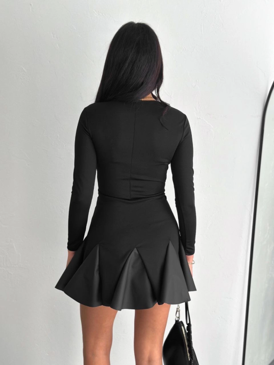 Eteği kloş crep mini elbise s1267 Eteği kloş crep mini elbise s1267