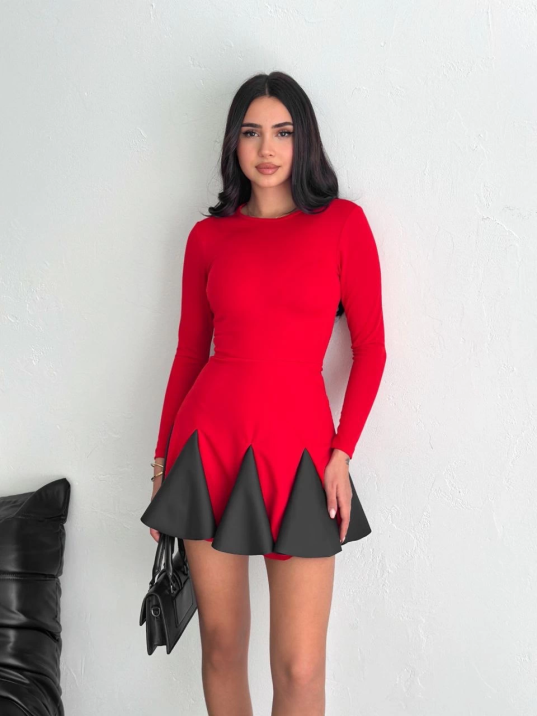 Eteği kloş crep mini elbise s1267 Eteği kloş crep mini elbise s1267