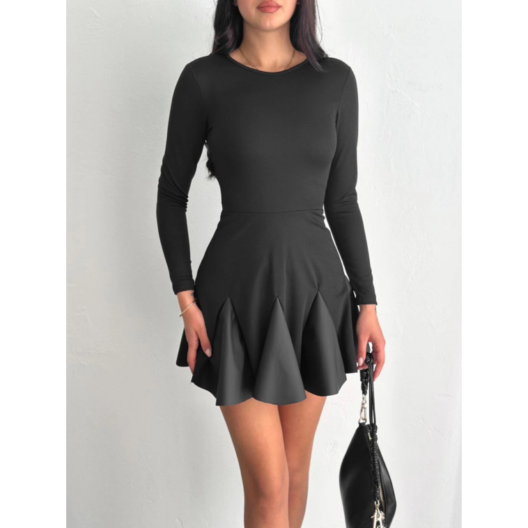 Eteği kloş crep mini elbise s1267 Eteği kloş crep mini elbise s1267