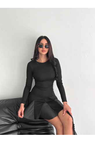 Eteği kloş crep mini elbise s1267