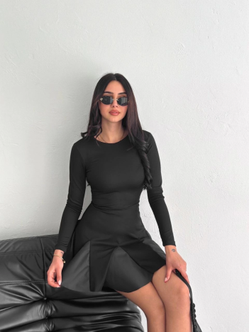 Eteği kloş crep mini elbise s1267 Eteği kloş crep mini elbise s1267