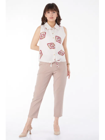 Etek Ucu Bağlamalı Desenli Gömlek