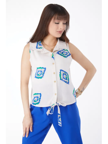 Etek Ucu Bağlamalı Desenli Gömlek