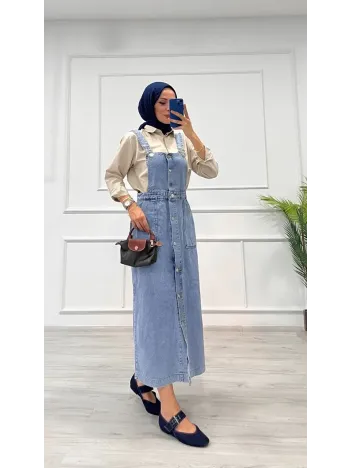 Etekli Salopet Enzim Süper Taş Yıkama Buz Mavi D 2521 Etekli Salopet Enzim Süper Taş Yıkama Buz Mavi D 2521