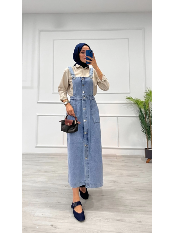 Etekli salopet enzim süper taş yıkama buz mavi d 2521 Etekli salopet enzim süper taş yıkama buz mavi d 2521