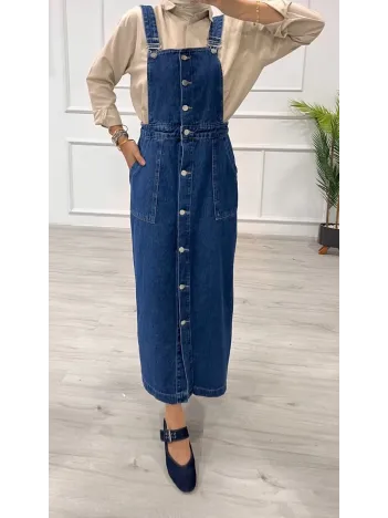 Etekli Salopet Enzim Süper Taş Yıkama Koyu Mavi D2521 Etekli Salopet Enzim Süper Taş Yıkama Koyu Mavi D2521