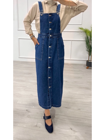 Etekli salopet enzim süper taş yıkama koyu mavi d2521 Etekli salopet enzim süper taş yıkama koyu mavi d2521