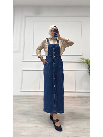 Etekli salopet enzim süper taş yıkama koyu mavi d2521 Etekli salopet enzim süper taş yıkama koyu mavi d2521