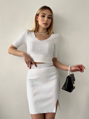 Etekli triko takım beyaz t23107