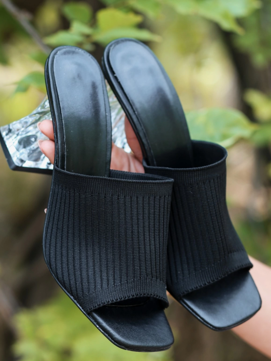 Evra Siyah Triko Topuklu Terlik Evra Siyah Triko Topuklu Terlik