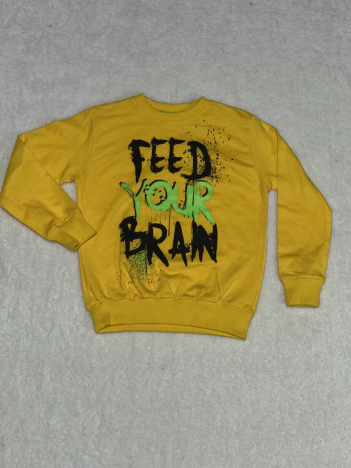 Fed baskılı bisiklet yaka sweatshirt erkek çocuk sarı