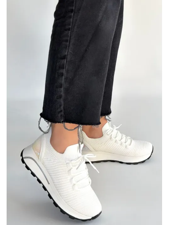 Feort Beyaz Triko Bağcıklı Spor Ayakkabı