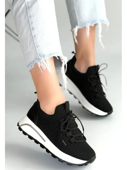Feort Siyah Triko Bağcıklı Spor Ayakkabı