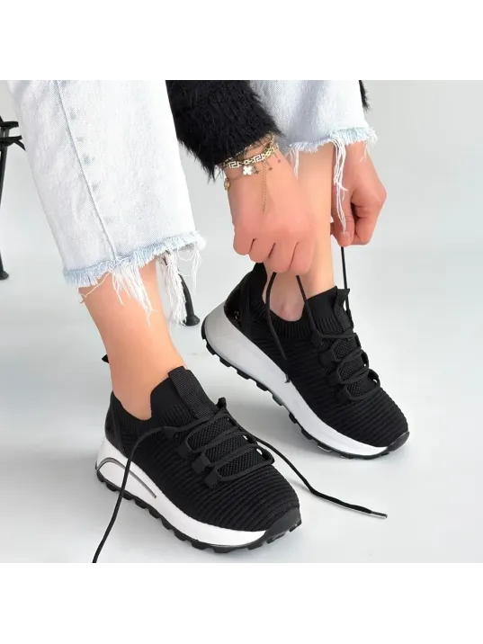 Feort Siyah Triko Bağcıklı Spor Ayakkabı