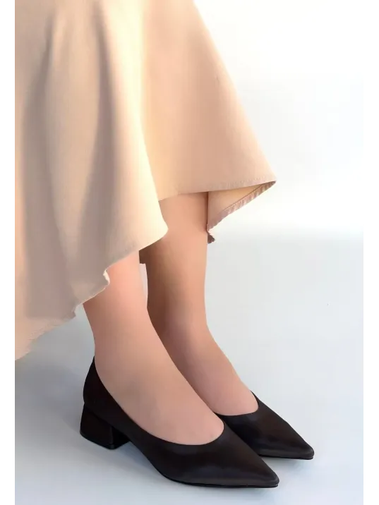 Ferla Acı Kahve Cilt Topuklu Ayakkabı