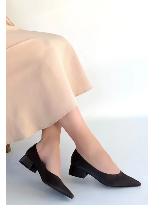 Ferla Acı Kahve Cilt Topuklu Ayakkabı