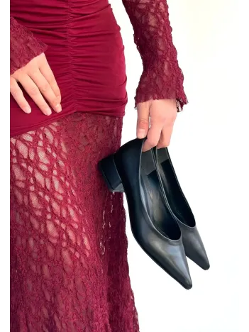 Ferla Siyah Cilt Topuklu Ayakkabı