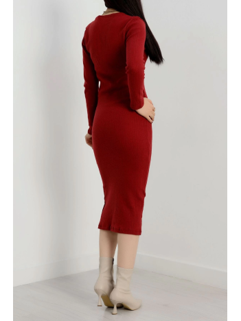 Fermuar detaylı fitilli şardonlu elbise bordo a3178 Fermuar detaylı fitilli şardonlu elbise bordo a3178