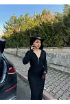 Fermuar Detaylı Fitilli Şardonlu Elbise Siyah A3178