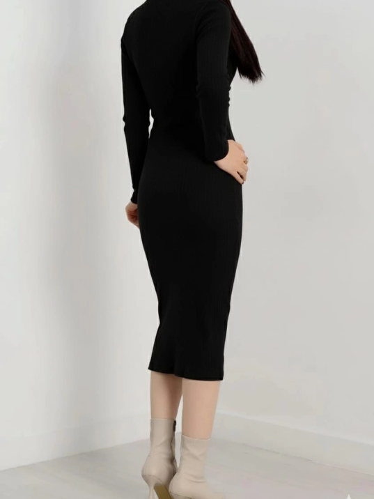 Fermuar detaylı fitilli şardonlu elbise siyah a3178 Fermuar detaylı fitilli şardonlu elbise siyah a3178