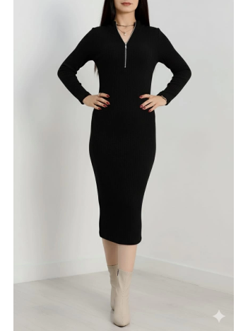 Fermuar detaylı fitilli şardonlu elbise siyah a3178 Fermuar detaylı fitilli şardonlu elbise siyah a3178