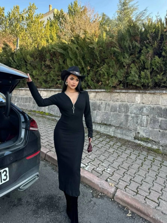 Fermuar detaylı fitilli şardonlu elbise siyah a3178 Fermuar detaylı fitilli şardonlu elbise siyah a3178