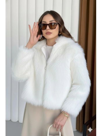 Fermuarlı kısa kürk beyaz t7746 Fermuarlı kısa kürk beyaz t7746