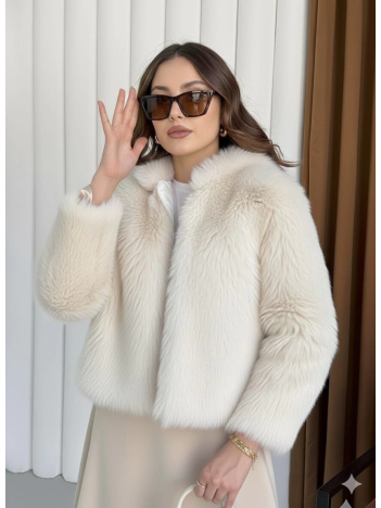 Fermuarlı kısa kürk siyah ekru t7746 Fermuarlı kısa kürk siyah ekru t7746