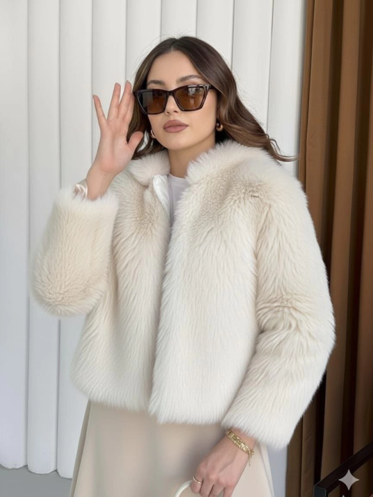 Fermuarlı kısa kürk siyah ekru t7746 Fermuarlı kısa kürk siyah ekru t7746