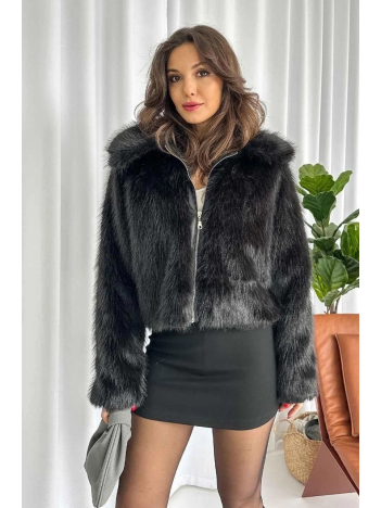 Fermuarlı kısa kürk siyah t7746 Fermuarlı kısa kürk siyah t7746