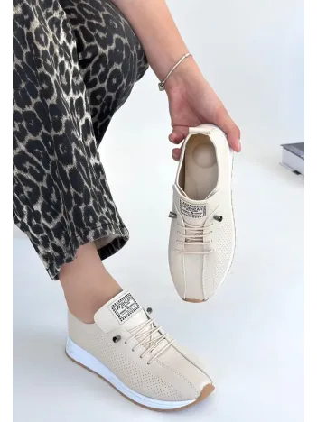 Fiert Bej Cilt Bağcıklı Spor Ayakkabı Fiert Bej Cilt Bağcıklı Spor Ayakkabı