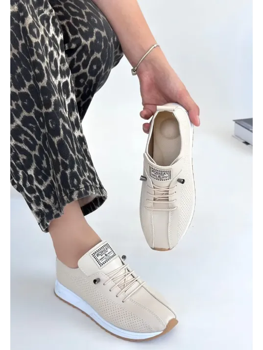 Fiert Bej Cilt Bağcıklı Spor Ayakkabı Fiert Bej Cilt Bağcıklı Spor Ayakkabı