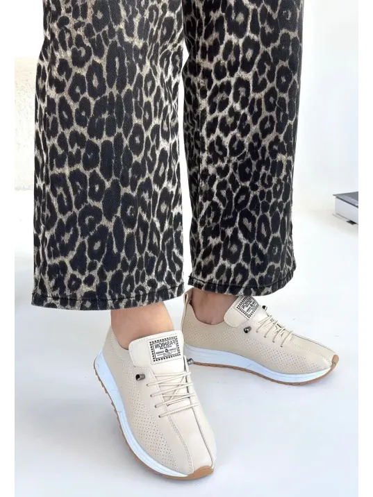 Fiert Bej Cilt Bağcıklı Spor Ayakkabı Fiert Bej Cilt Bağcıklı Spor Ayakkabı