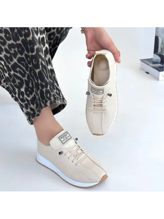 Fiert Bej Cilt Bağcıklı Spor Ayakkabı Fiert Bej Cilt Bağcıklı Spor Ayakkabı