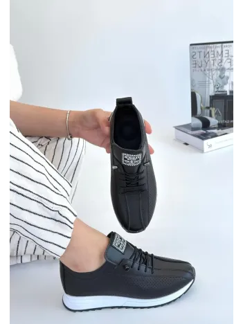 Fiert Siyah Cilt Bağcıklı Spor Ayakkabı