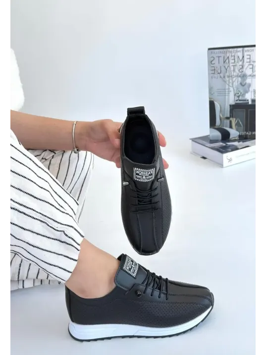 Fiert Siyah Cilt Bağcıklı Spor Ayakkabı